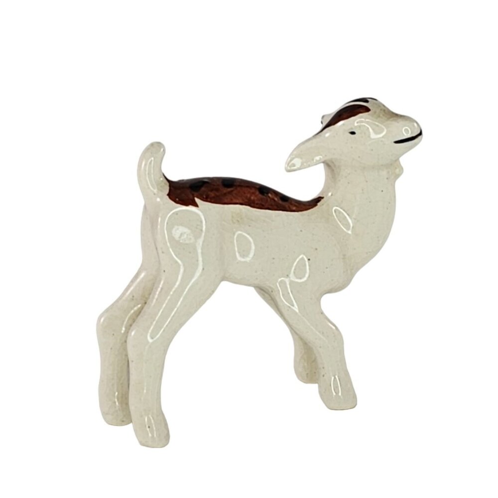 Vintage Ceramic Goat Deer Figurine Japan Brown White Spotted